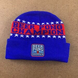Polar Knitz Adult One Size Blue Knit Beer Pong Champion Funny Beanier New